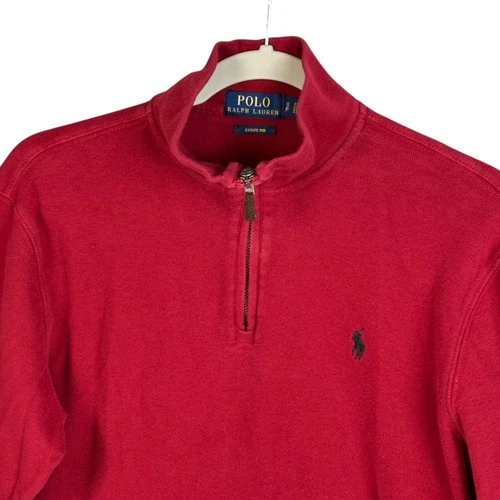 Polo Ralph Lauren Pullover Sweater Mens Small Red Quarter Zip Estate Rib Cotton