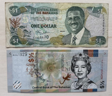 BAHAMAS 2 BANKNOTES 1 DOLLAR  2001, 50 CENTS 2019 COMBINE SHIPPING  NO RESERVE!