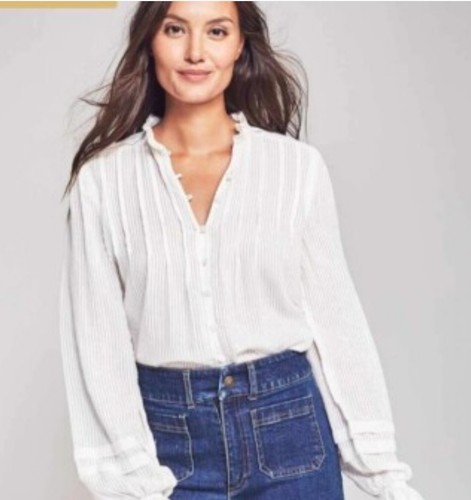 NEW! Faherty Willa Organic Cotton Pintuck Swiss Dot White Blouse Sz Medium $158 - Picture 2 of 12