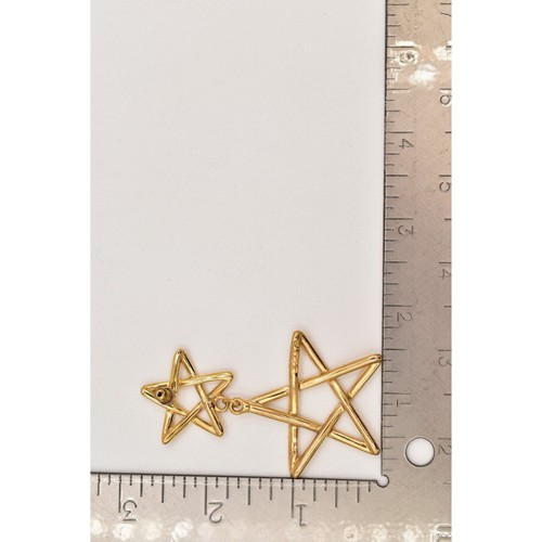 Vintage Star Linked Dangle Earrings Shiny Gold Tone Long Chunky NOS 1980s A23 - Picture 12 of 12