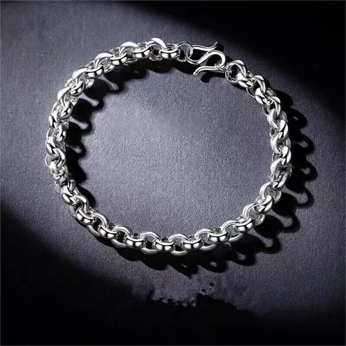 Real Pt950 Platinum 950 Chain Men 4.5mm Cable Rolo Link Bracelet 11.5g 7.9inch - Picture 7 of 9