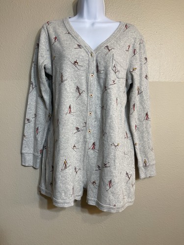 Lands End gray long-sleeved romper with a skier pattern. Pajama Large - Picture 2 of 8