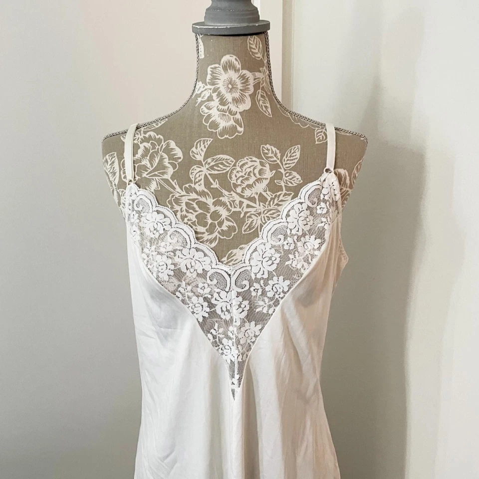 Maidenform Blanco Nylon Slip Completo Talla 36 Vintage Detalles Encaje Foto 3 de 3