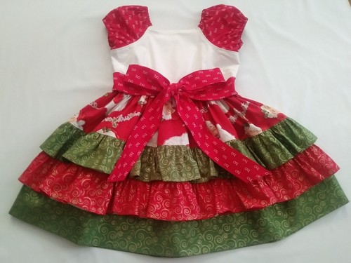 Santa Claus Christmas girls dress, size 4T, with ruffles and sash. New. Handmade - Picture 4 of 4