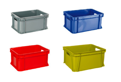 Bekaform Stapelbox 35x24x18 cm Aufbewahrungsbox 2 Griffe grau, rot, blau, grün