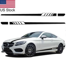 2Pcs Black Door Side Skirt Racing Stripe Graphic Vinyl Decal Sticker Universal