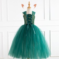 Kids Girls Elf Cosplay Tutu Dance Skirt Children Performence Stage Dress Elf Ear