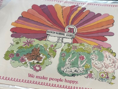Vintage 1972 Baskin-Robbins Ice Cream 31 flavors Plastic Placemat-SET OF 10-