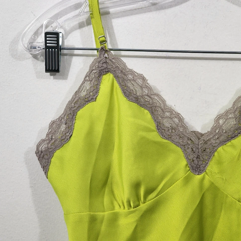 Camiseta sin mangas Guess Los Angeles cuello en V satinado encaje camisola amarillo neón Y2K para mujer talla S Foto 3 de 4