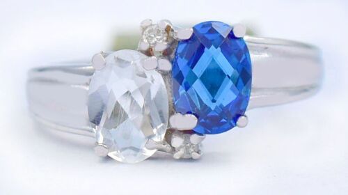 GENUINE 1.49 Cts ROYAL BLUE TOPAZ/ WHITE SAPPHIRE & DIAMOND RING 10k GOLD -NWT