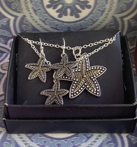 AVON zweifarbig Meer Seestern Anhänger Halskette Tropfen Ohrringe Armband Set Ozean