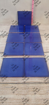 NAVY DARK BLUE GLASED GLAZED MEXICAN CLAY TILE TALAVERA MOSAICO 4X4'' 9 LOT READ