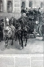 Carnegie Coach and Four Party 1888 BLAINE HOTEL METROPOLE LONDON  Antique Print