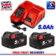 2PACK 5Ah Battery 48-11-1860 + Charger 18V Replace Milwaukee M-18B 48-11-1812