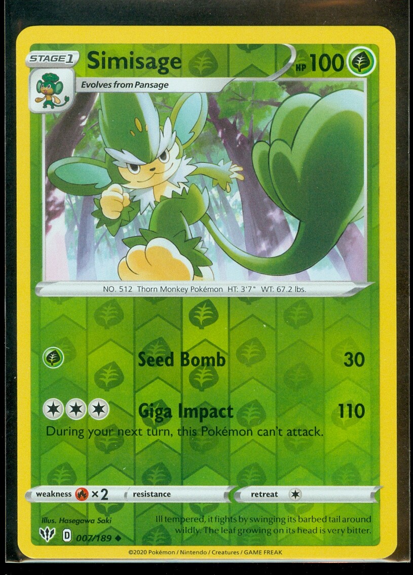 simisage pokemon card value Pokemon SIMISAGE 007/189 Darkness Ablaze - Rev Holo