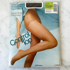 JC Penney Control Top Super Shaper Pantihose Off Black Sheer Toe/Heel - Average