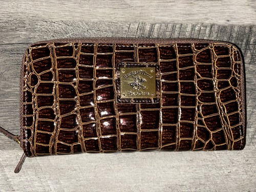 Beverly Hills Polo Club Brown Faux Croc Wallet Used Once NICE! Lots Of Room