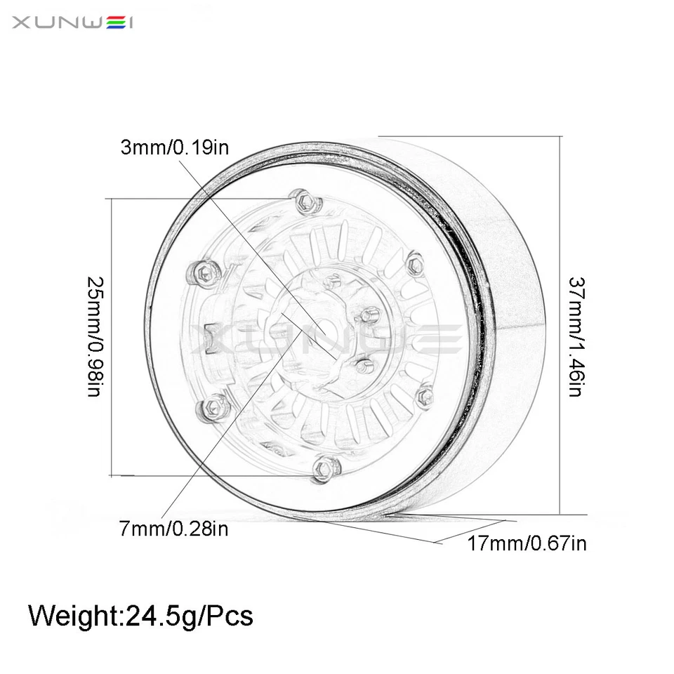 1.3 inch Beadlock Wheel Rim for RC 1/18 1/24 Axial SCX24 TRX4M Crawler Car Truck - Image 2 of 4