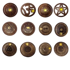 Wooden Round Plate Incense Stick  Cone Holder Ash Catcher Insence Burners
