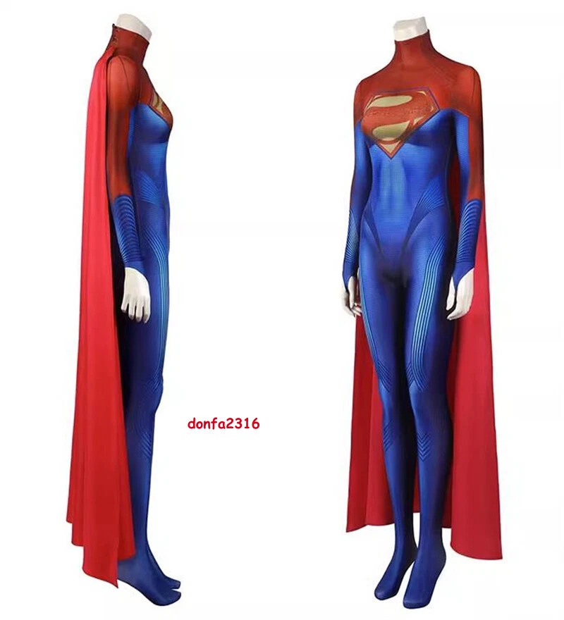 Movie The Flash Supergirl Cosplay Costume Jumpsuit Cape Women Outfits Halloween - Image 4 of 4
