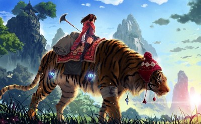 Anime anime girls fantasy girl tiger animals Playmat Gaming Mat Desk