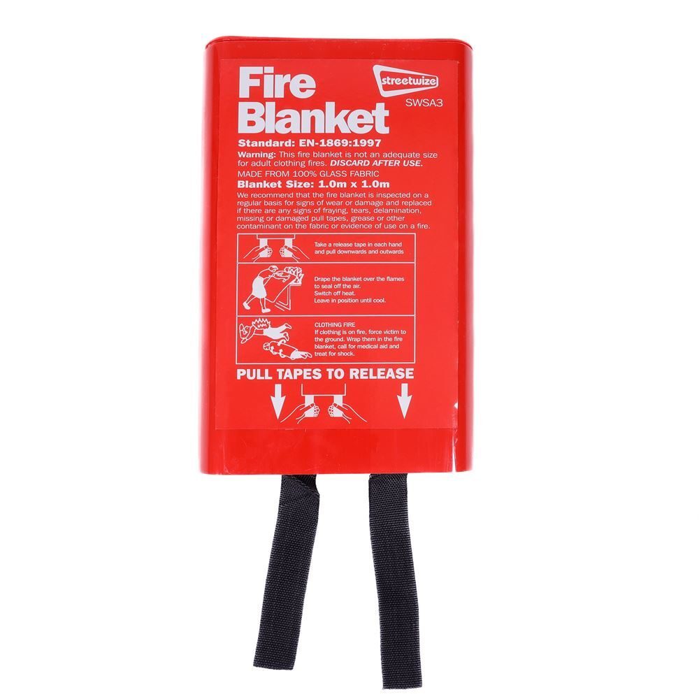 Streetwize Fire Blanket Safety 1M x 1M Quality CE Approved Red Plastic Case