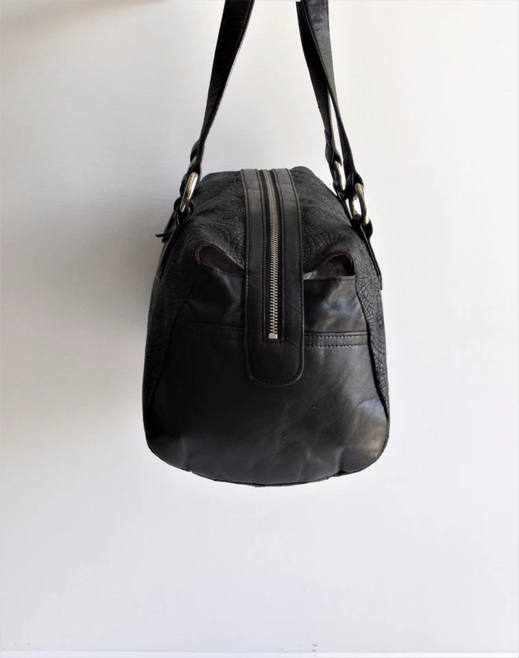 OSCAR DE LA RENTA стильный черный кожаный вырез узор средний сумка с короткими ручками - Изображение 4 из 4