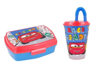 Disney Cars Race Ready Boîte À Sandwich Et Gobelet Pour Enfants, Rouge - Photo 1/4
