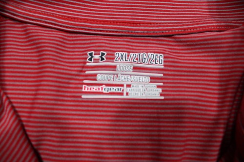 Under Armour Long Sleeve 1/4 Zip Pullover Mens 2XL Red Gray Striped Loose - 第 3/6 張圖片