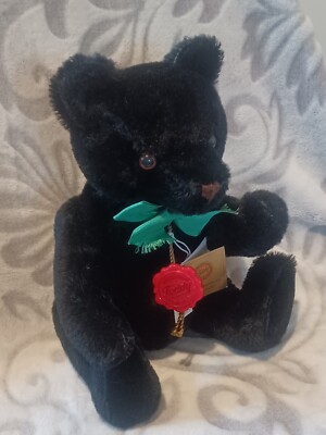 Hermann West Germany Original Teddy with ID TAG 1960's Black short Mohair 14''