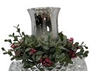 Vintage Christmas Votive Candle Holder Pine & Berry Glitter Silver Glass