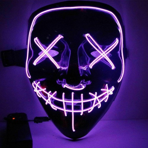 Halloween LED Glow Full Mask EL Wire Light Up The Purge Movie Rave Dance Party - Picture 12 of 23