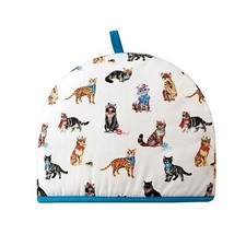 Tea cosy cotton Insualted for tea pots Blue cats print with hangingloop35 x 27cm