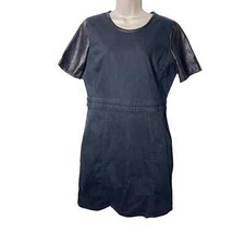 Marc by Marc Jacobs black denim mini dress leather sleeves sz 12