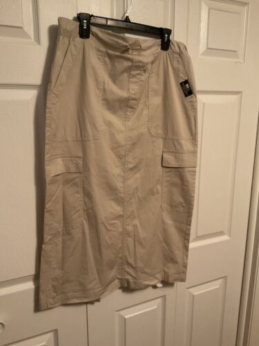 NEW Women's Large Khaki Pockets Drawstring Cargo Utility Midi Skirt