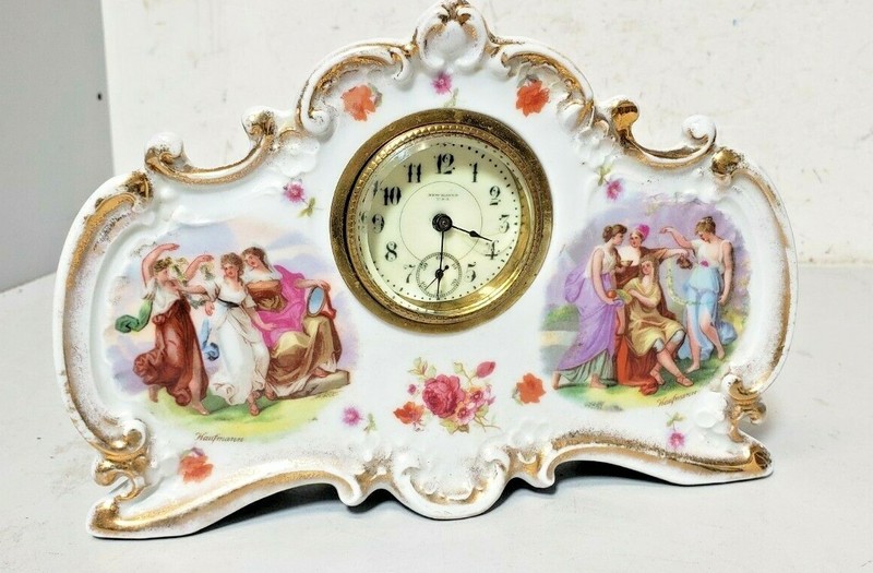 UNUSUAL ANTIQUE MINI CHINA CLOCK W PORC DIAL
