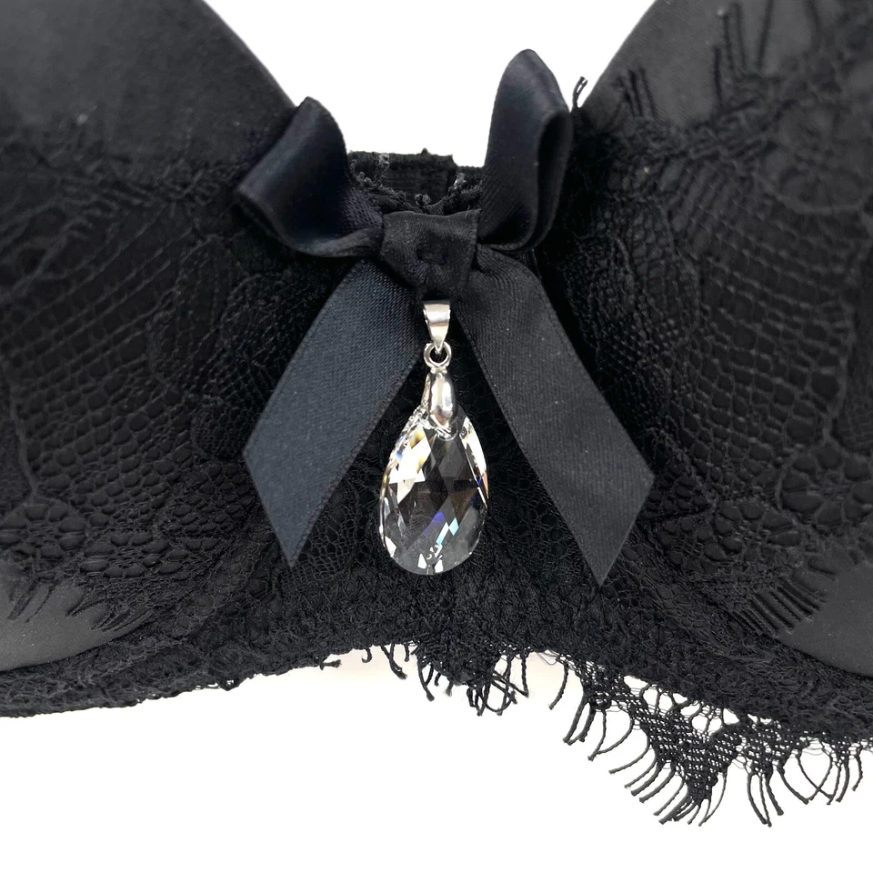 Honey Birdette Bridgette Bra Size 10C Black Lace Satin Bow Swarovski Crystal New - image 4 of 4