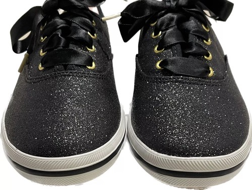 Kate Spade New York X Keds Negro Brillo Tenis Cordones Satinados Niñas Talla 3.5 Nuevo - Imagen 2 de 8