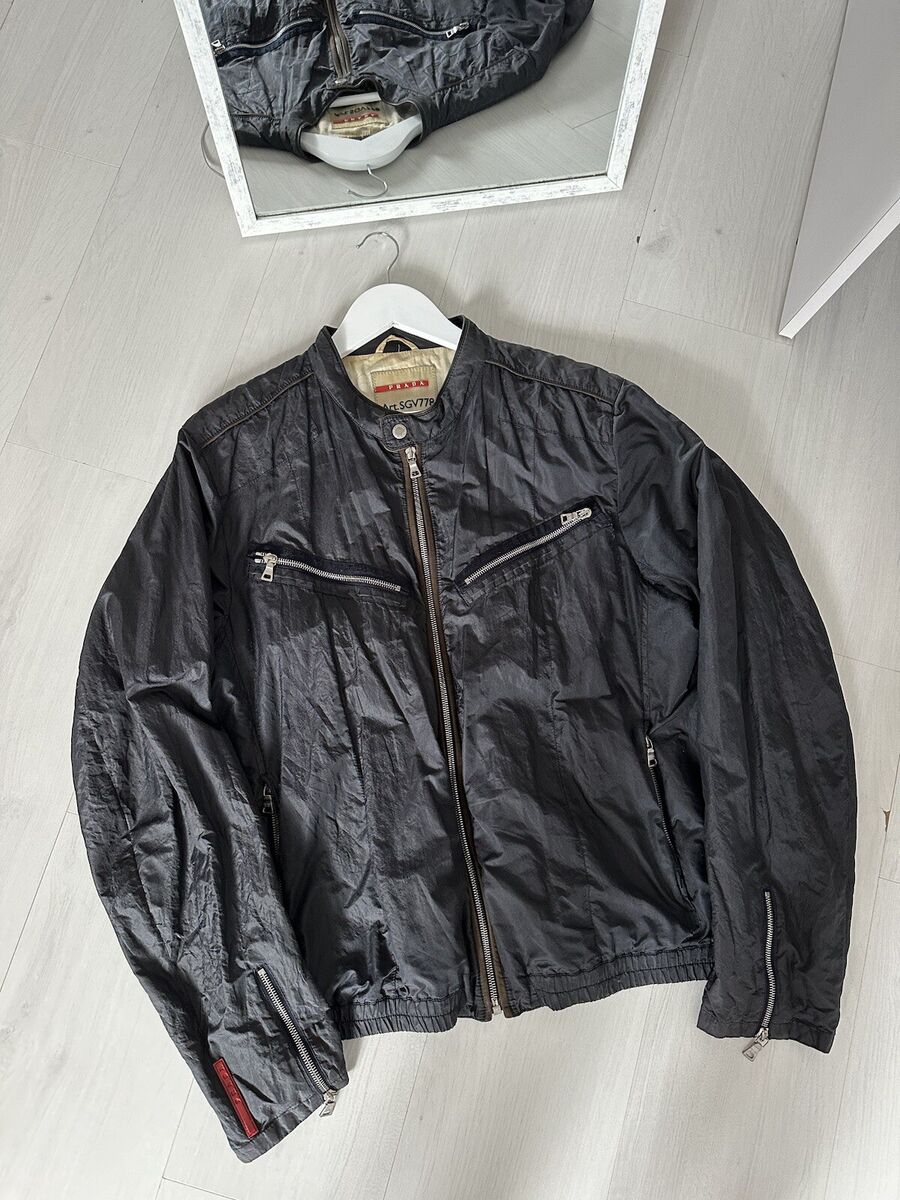 Vintage Prada Archive 1999 Nylon Metal Red Tab Biker Man's Vintage Prada Archive 1999 Nylon Metal Red Tab Biker Man's