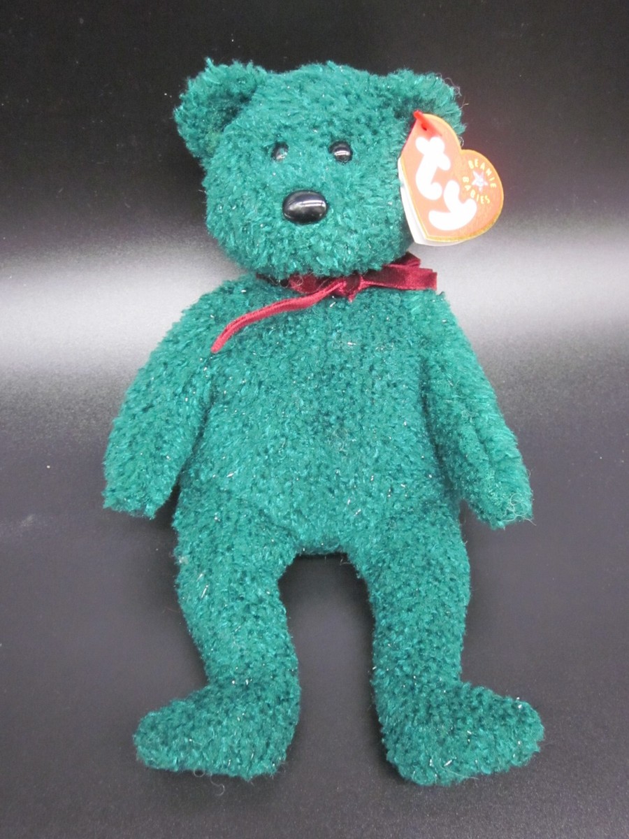 TY Beanie Babies 2001 Holiday Teddy Green DOB December 24, 2000