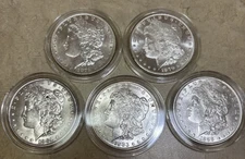 1878-1893 Morgan 90% silve r rolls 5 coins CC intact Ender not in circulation US