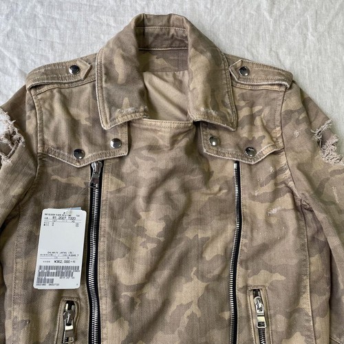 Balmain Camo Damaged Leather Rider Jacket XS Denim Style New - Picture 7 of 16