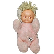 Vintage Eden Toys Musical Wind Up 9  Plush Doll Vinyl Face RARE Works Pink Body