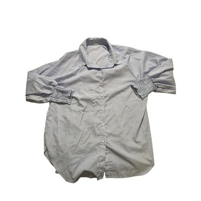 ASVIVID Striped Button Down Shirt Womens XXL Blue White Ruched Cuffs Oversized