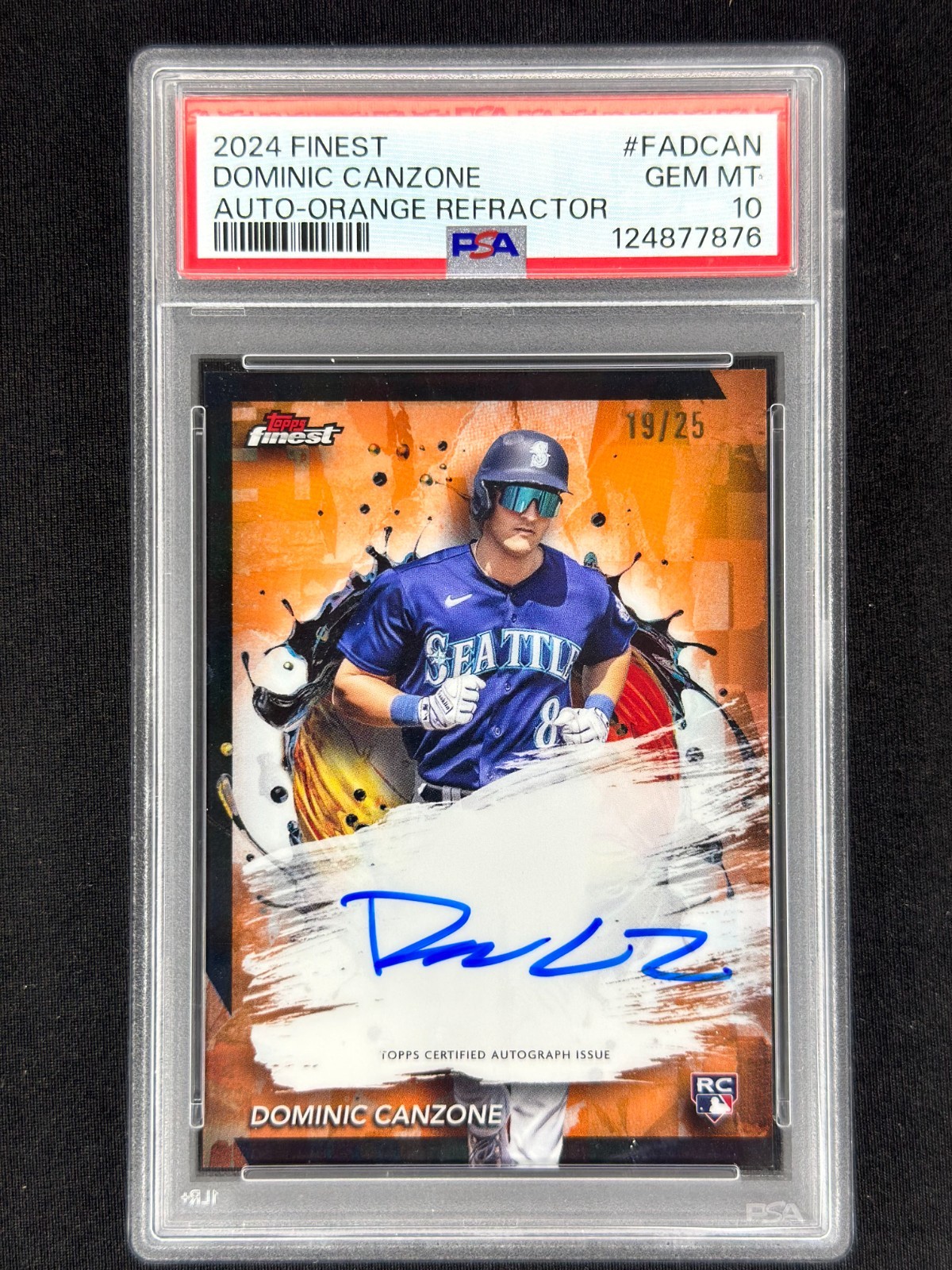 Dominic Canzone 2024 Topps Finest Rookie Orange Refractor Auto /25 PSA 10
