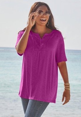 Catherines Women's Plus Size Touch Of Lace Tee