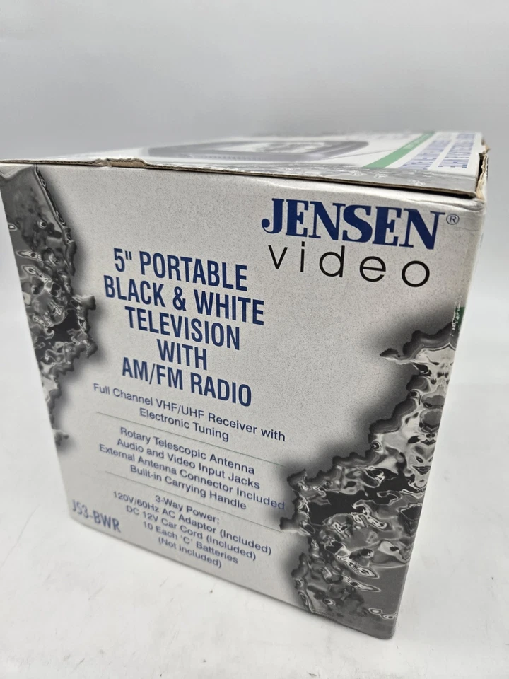Vintage Jensen J53-BWR 5" Portable Black & White TV CRT AM FM Radio OPEN BOX New - Image 2 of 4