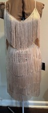 Fringe Flapper Dress Ivory/Gold Size XL Party Cocktail Prom