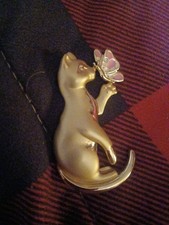 Vtg AJC signed gold tone Cat enamel butterfly Pin
