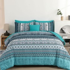 8-piece quilt set, blue-green striped bedding set, microfiber bedding set